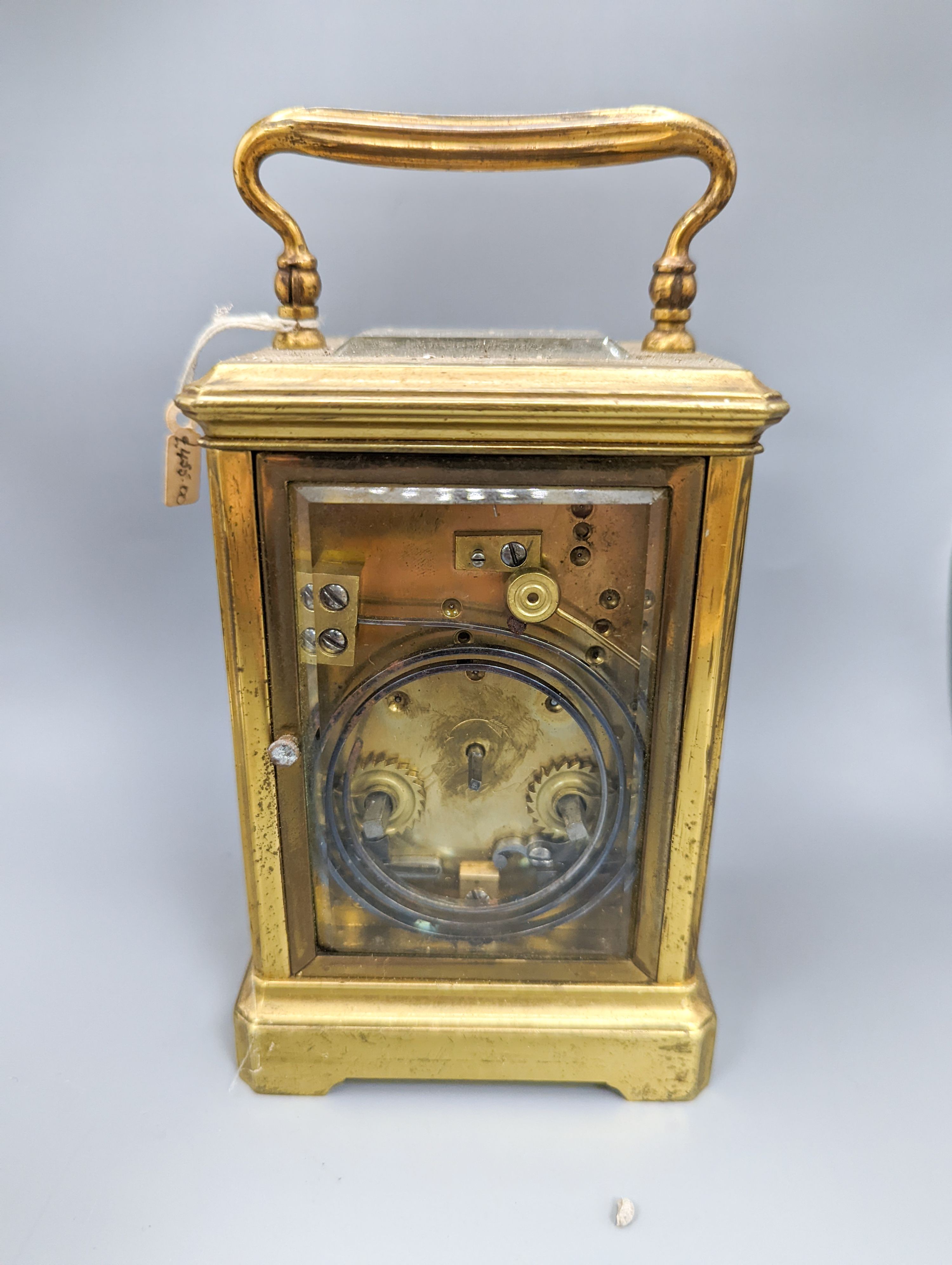A French brass carriage clock, retailed by John Bennett, height 12cm